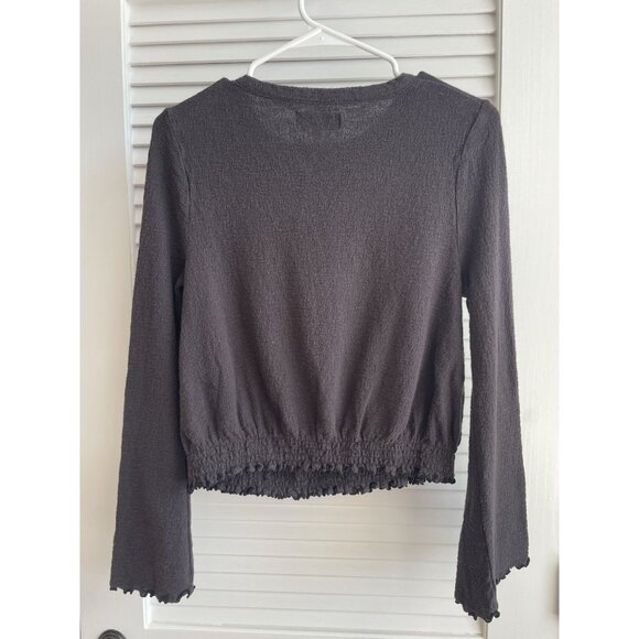 Madewell texture & thread smocked bell sleeve black long sleeve top small - Picture 4 of 9
